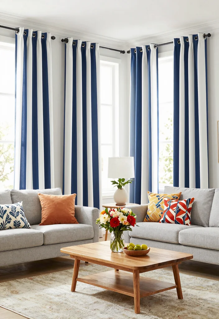 18 Curtain Designs Living Room Ideas Stylish and Functional 5. Striped Cotton Curtains 0