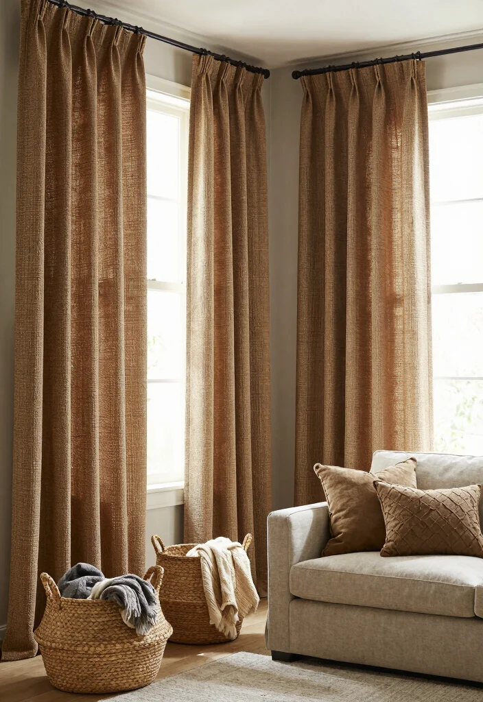 18 Curtain Designs Living Room Ideas Stylish and Functional 6. Textured Woven Drapes 0