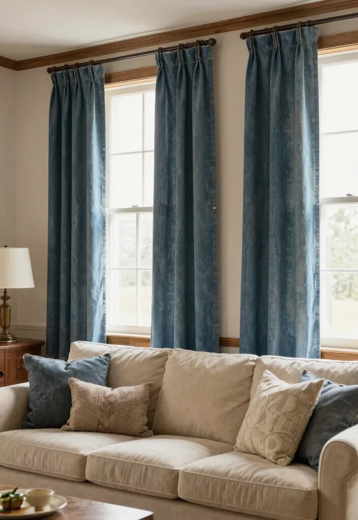 18 Curtain Designs Living Room Ideas Stylish and Functional 8. Rustic Denim Curtains 0