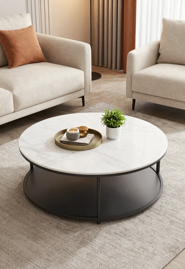 18 Living Room Round Coffee Table Ideas for a Soft Balanced Layout 10. Multi Functional Marvel 0