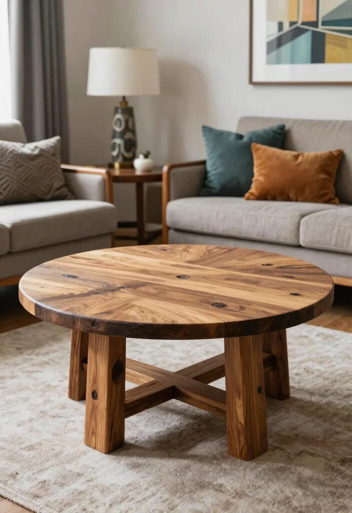 18 Living Room Round Coffee Table Ideas for a Soft Balanced Layout 13. Artisanal Touch 0