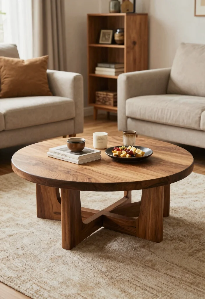 18 Living Room Round Coffee Table Ideas for a Soft Balanced Layout 18. Custom Creations 0