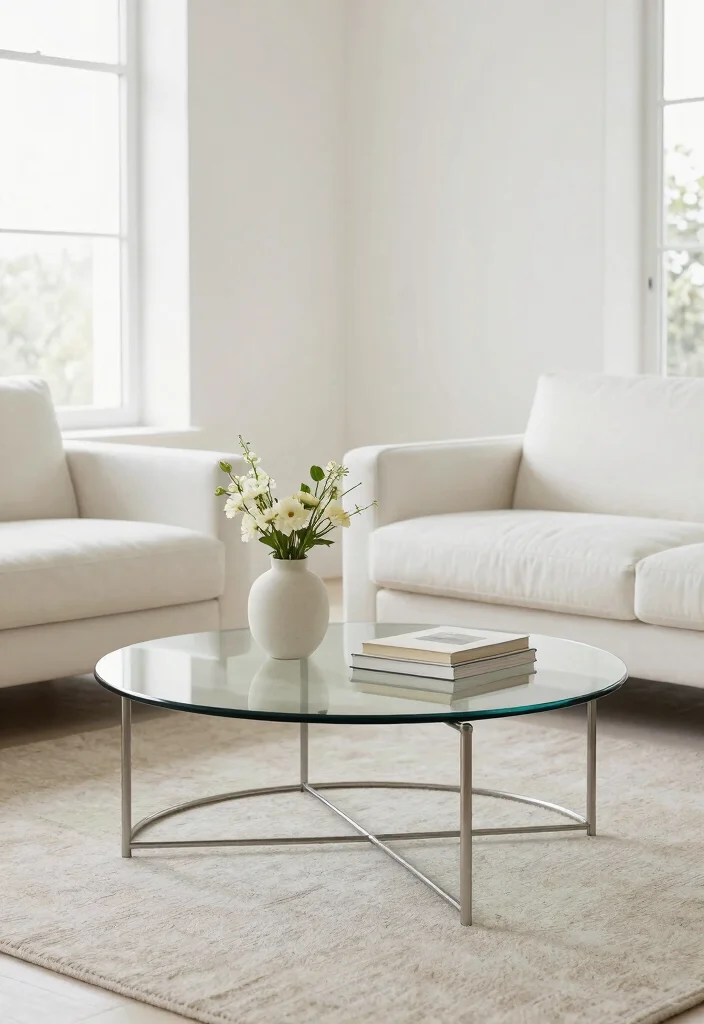 18 Living Room Round Coffee Table Ideas for a Soft Balanced Layout 2. Minimalist Elegance 0