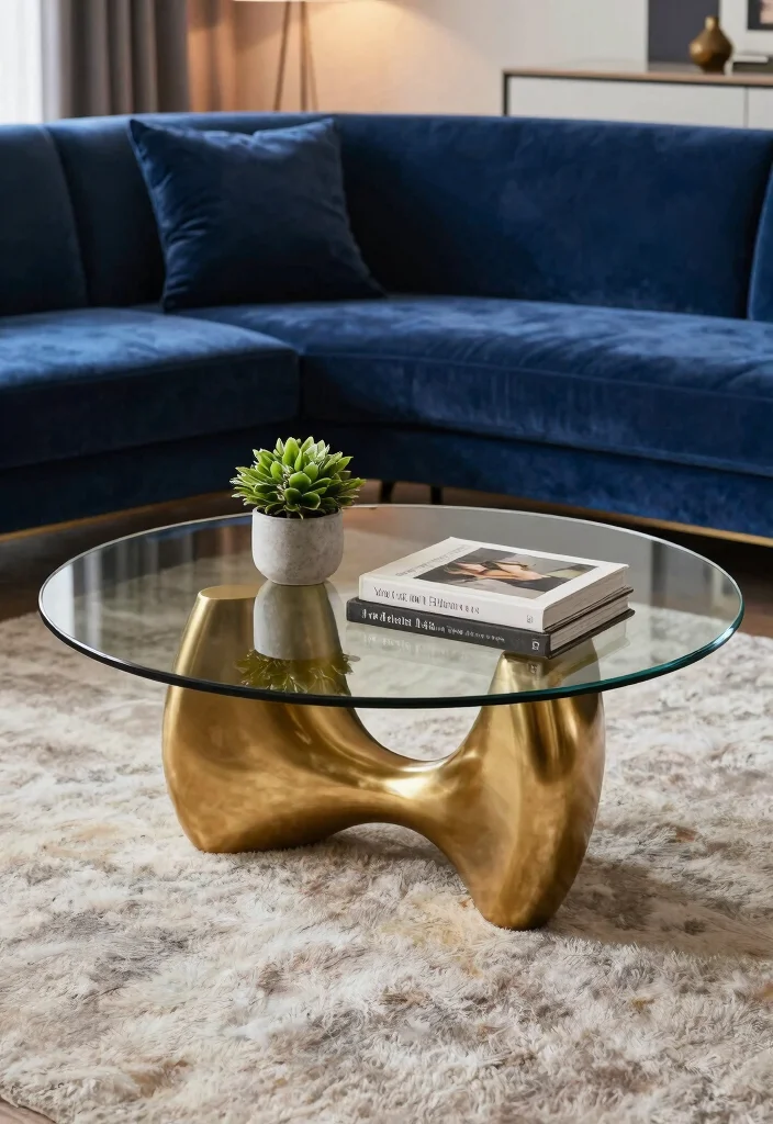 18 Living Room Round Coffee Table Ideas for a Soft Balanced Layout 6. Elegant Glass Top 0