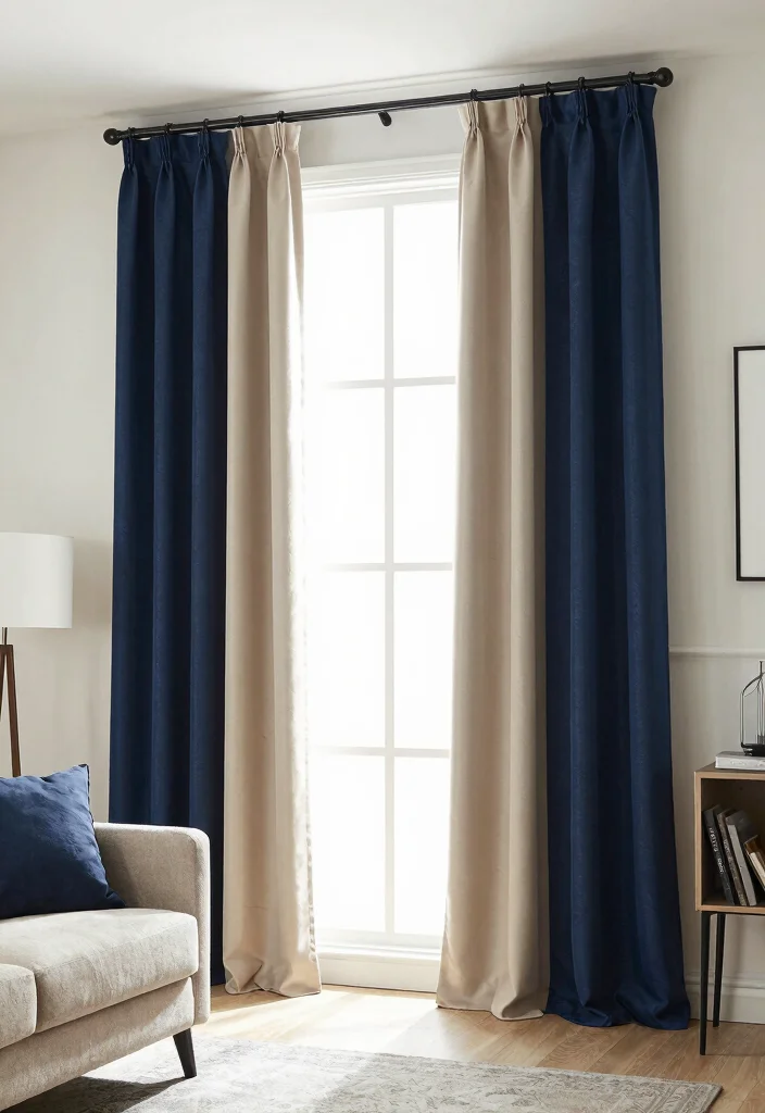 18 Window Curtains Living Room Ideas To Frame Any Space 15. Two Tone Curtains 0