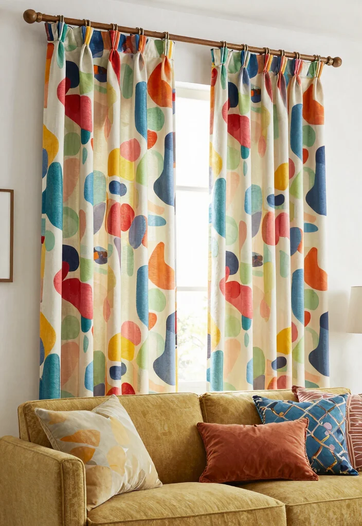 18 Window Curtains Living Room Ideas To Frame Any Space 16. Patterned Canvas Curtains 0
