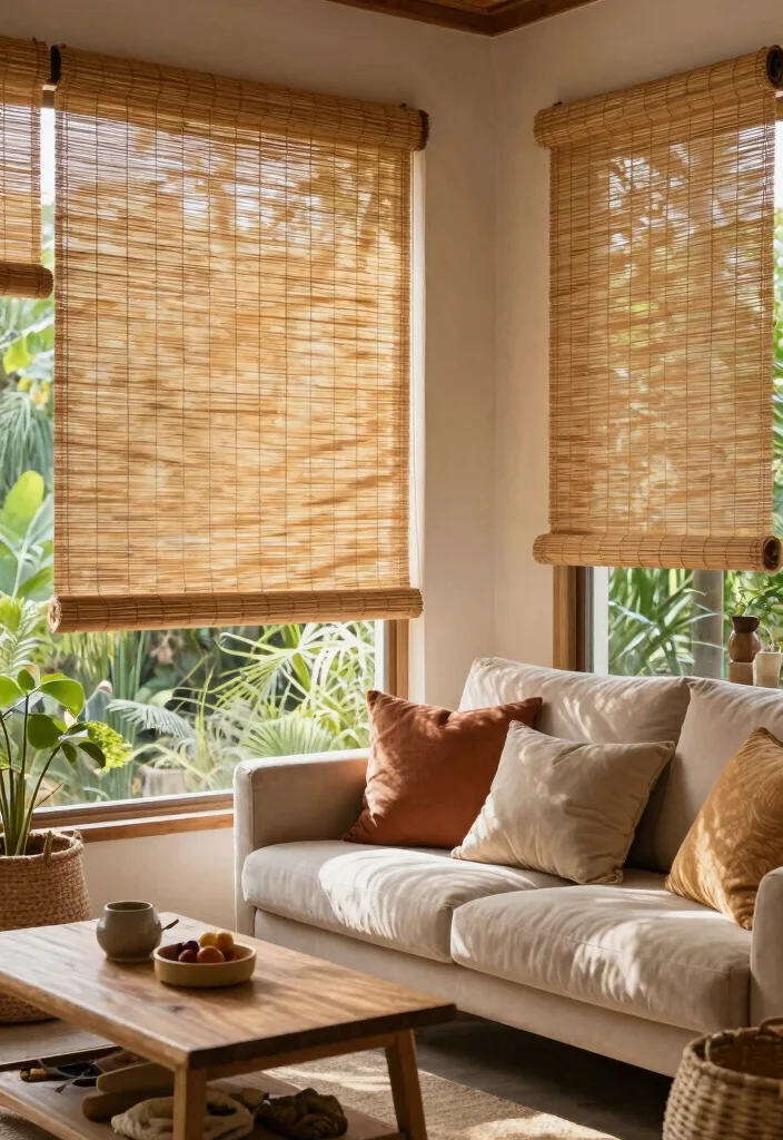 18 Window Curtains Living Room Ideas To Frame Any Space 4. Bamboo Shades 0