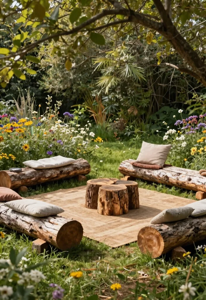 12 Backyard Yoga Space Ideas for a Private Outdoor Retreat 10. Rustic Log Seating 0