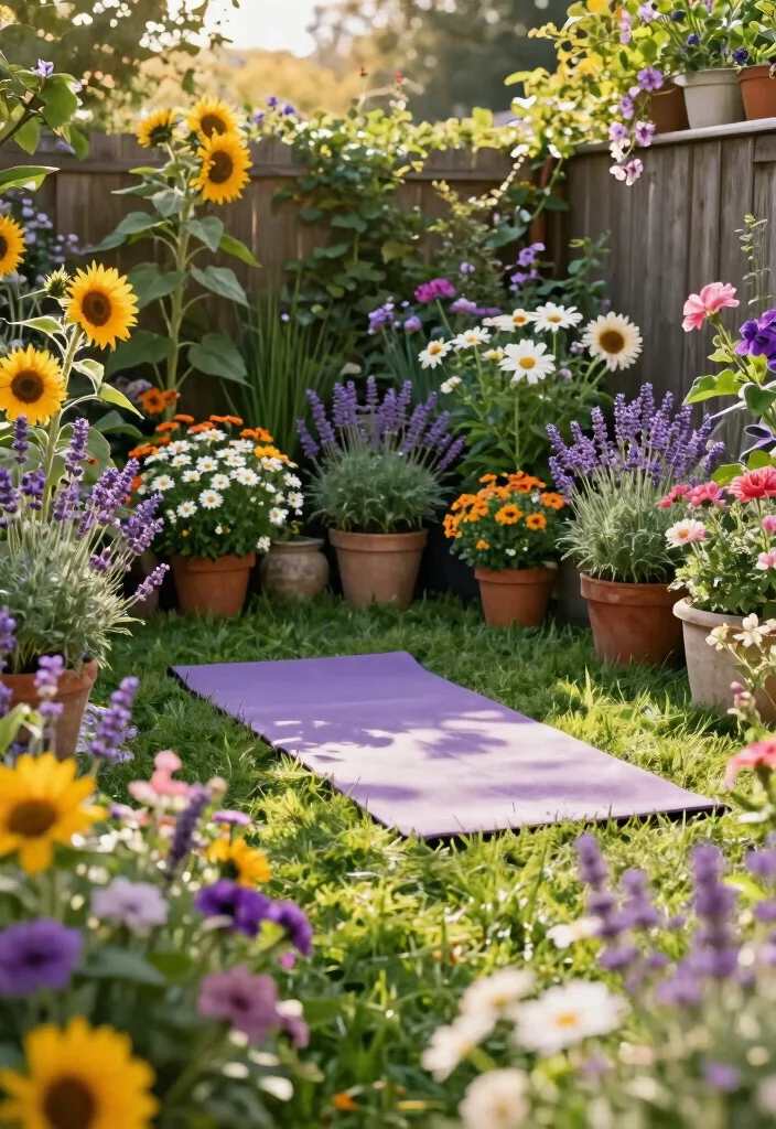 12 Backyard Yoga Space Ideas for a Private Outdoor Retreat 8. Colorful Flower Garden 0
