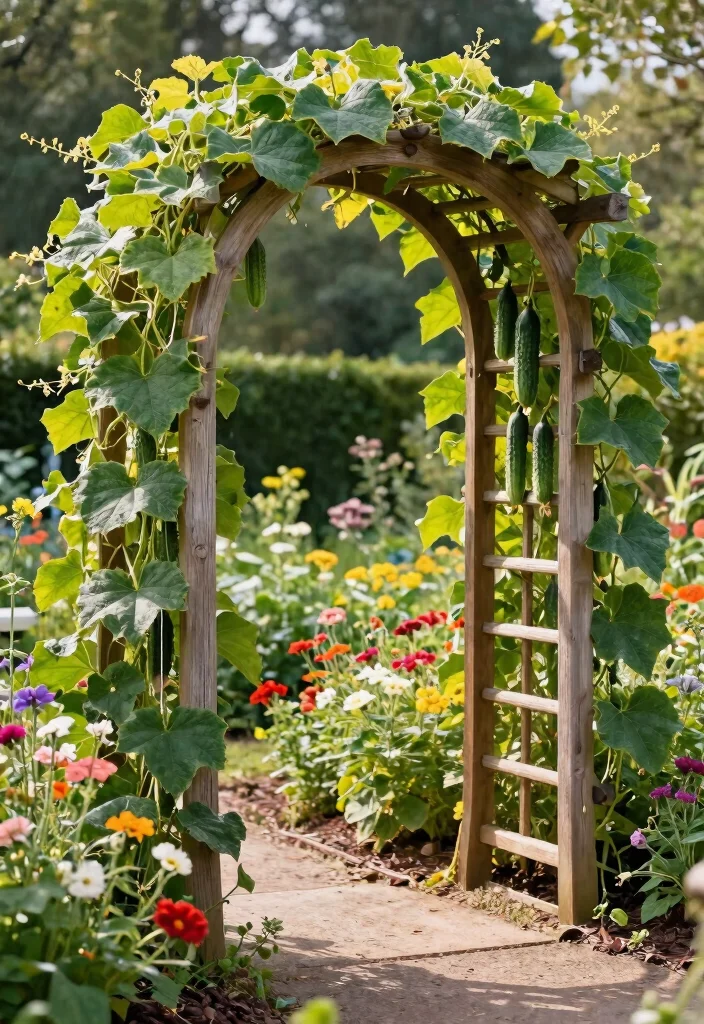 12 Cucumber Arch Trellis Concepts for a Productive Vertical Garden 1. A Classic Wooden Cucumber Arch 0