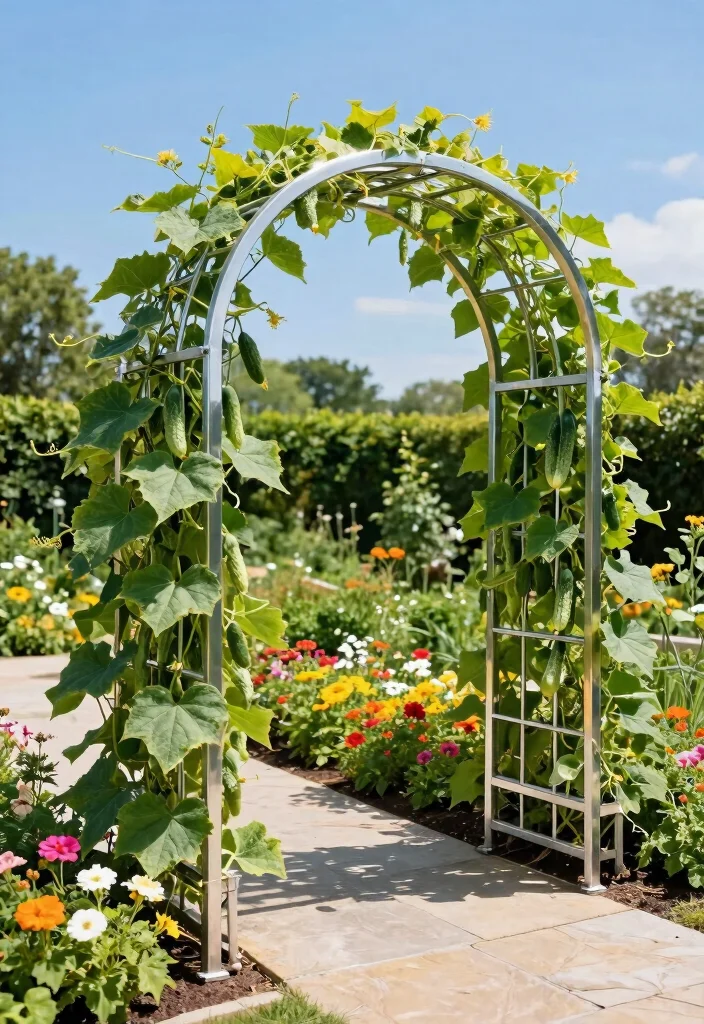 12 Cucumber Arch Trellis Concepts for a Productive Vertical Garden 2. Elegant Metal Arch Trellis 0