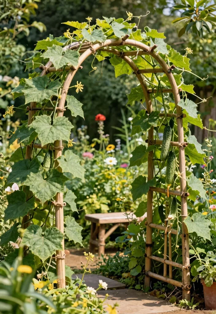 12 Cucumber Arch Trellis Concepts for a Productive Vertical Garden 3. Rustic Bamboo Trellis 0