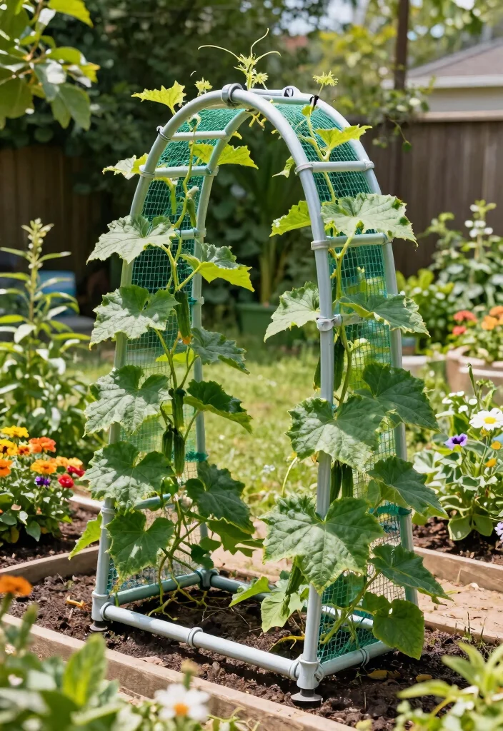 12 Cucumber Arch Trellis Concepts for a Productive Vertical Garden 4. DIY PVC Pipe Trellis 0