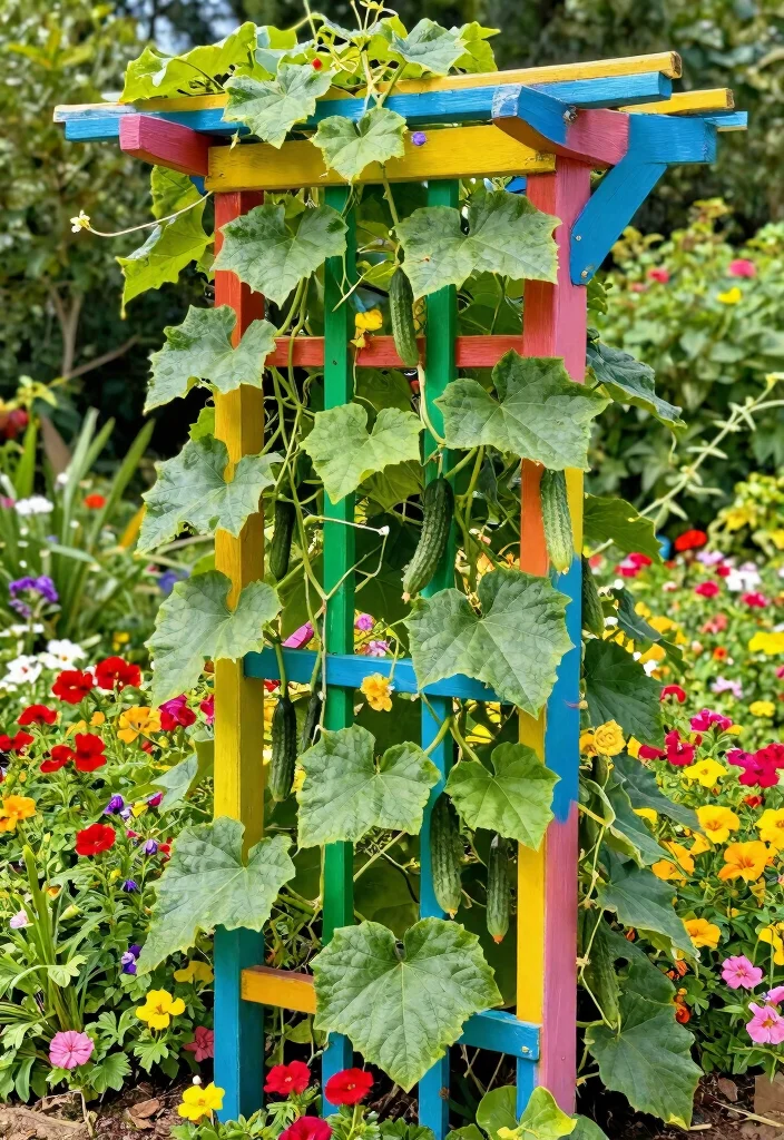 12 Cucumber Arch Trellis Concepts for a Productive Vertical Garden 8. Colorful Painted Trellis 0
