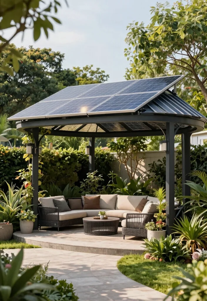 12 Curved Pergola Concepts That Make a Bold Garden Statement 11. Curved Pergola with Solar Panels 0