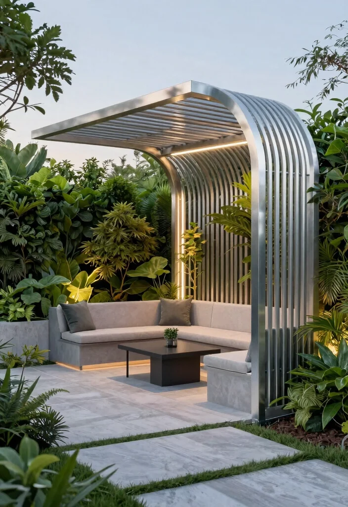 12 Curved Pergola Concepts That Make a Bold Garden Statement 2. Modern Curved Metal Pergola 0