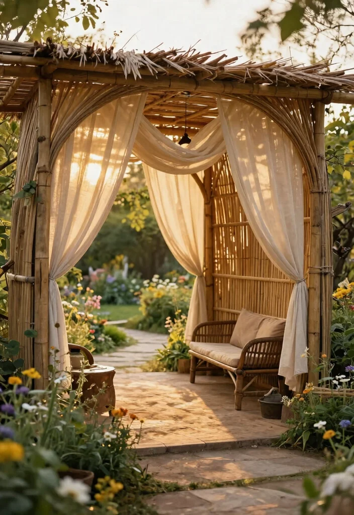 12 Curved Pergola Concepts That Make a Bold Garden Statement 5. Rustic Curved Bamboo Pergola 0