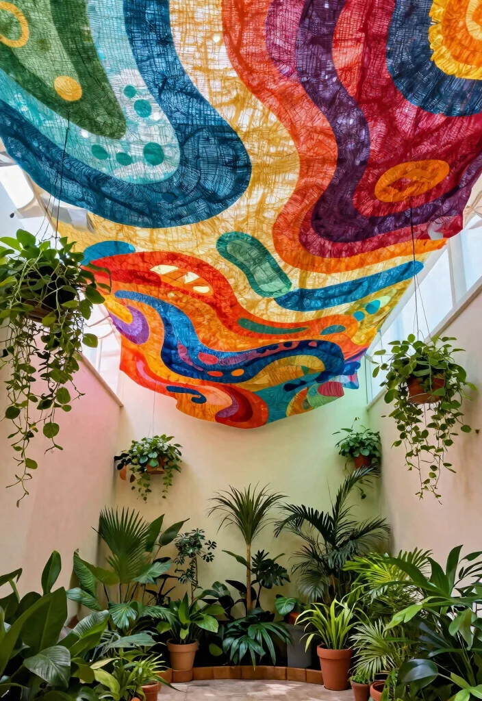 12 Fabric Ceiling Concepts That Transform a Plain Room Instantly 5. Textile Art Installations 0