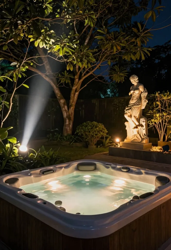 12 Hot Tub Illumination Ideas for the Perfect Relaxing Atmosphere 7. Spotlighting for Dramatic Effects 0