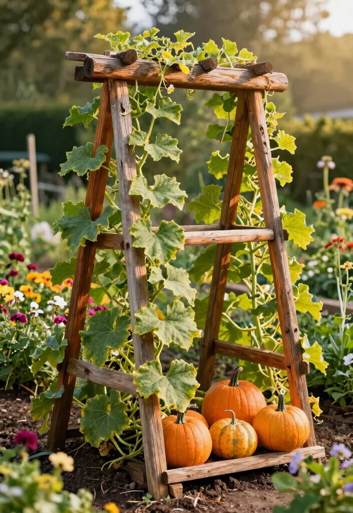 12 Pumpkin Trellis Designs That Support Heavy Vines in Small Gardens 1. Rustic Wooden A Frame Trellis 0