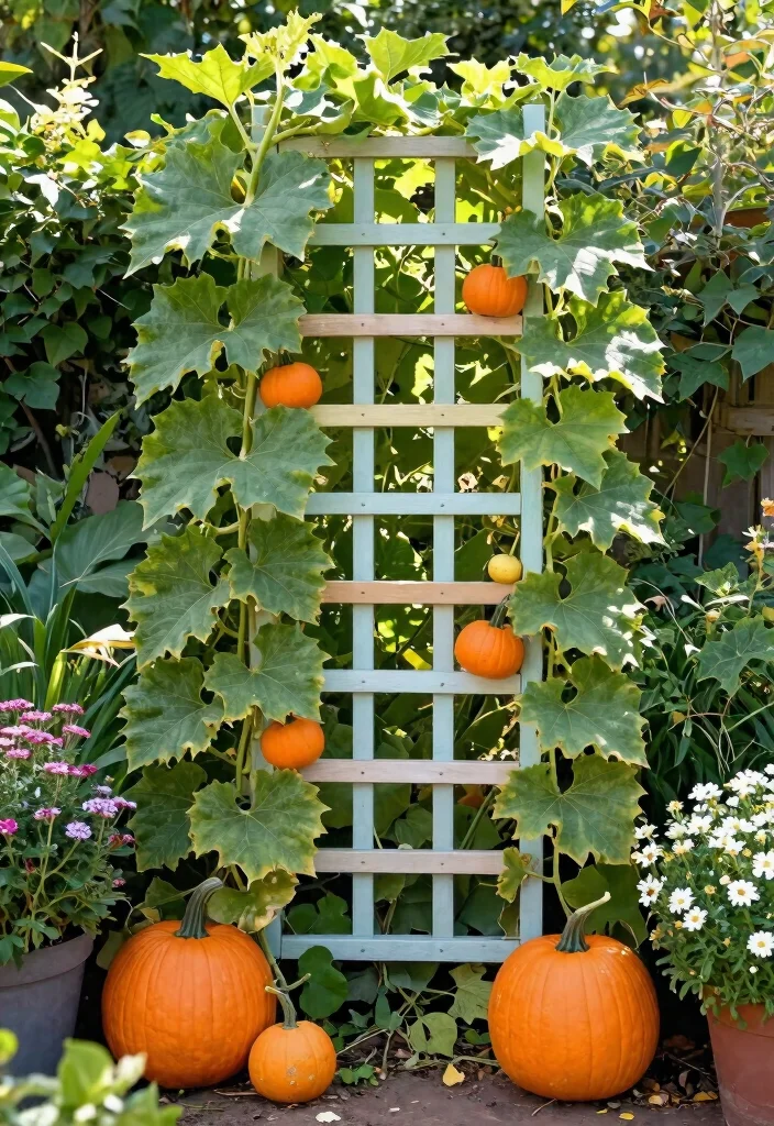 12 Pumpkin Trellis Designs That Support Heavy Vines in Small Gardens 2. Vertical Grid Trellis 0