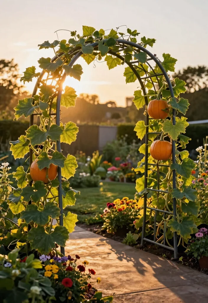 12 Pumpkin Trellis Designs That Support Heavy Vines in Small Gardens 3. Arched Metal Trellis 0