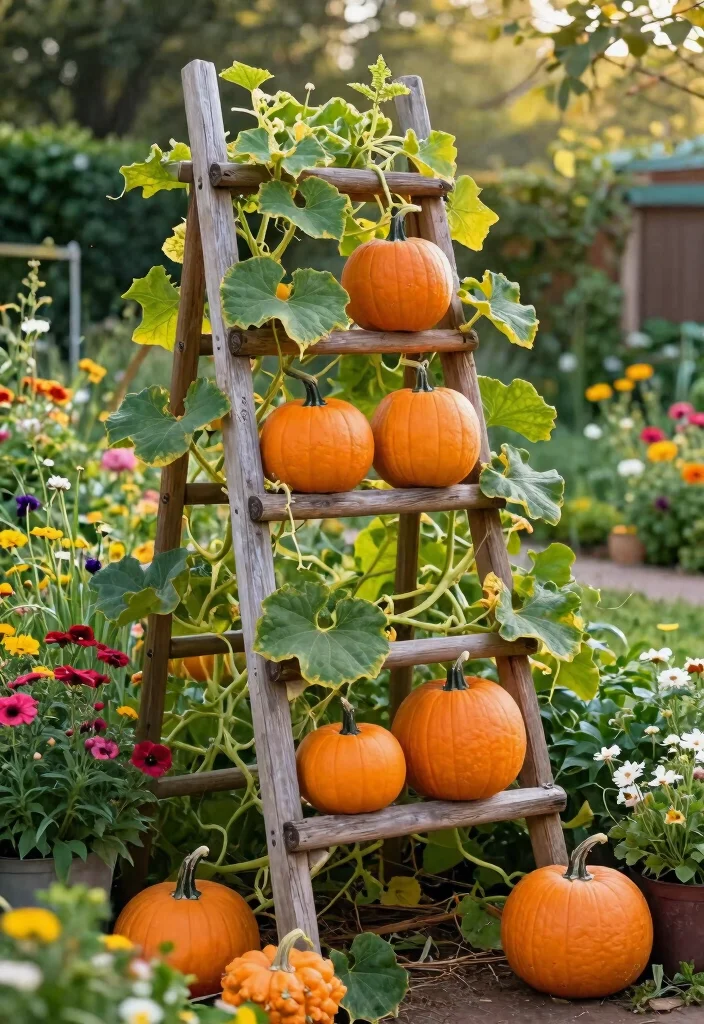 12 Pumpkin Trellis Designs That Support Heavy Vines in Small Gardens 4. Horizontal Ladder Trellis 0