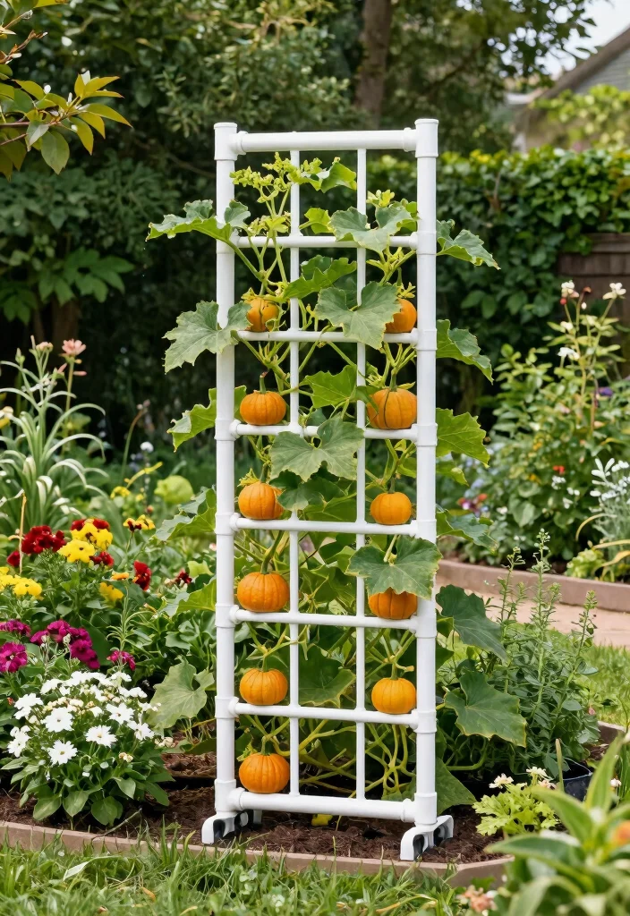 12 Pumpkin Trellis Designs That Support Heavy Vines in Small Gardens 5. DIY PVC Pipe Trellis 0