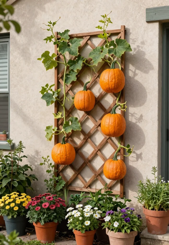 12 Pumpkin Trellis Designs That Support Heavy Vines in Small Gardens 7. Wall Mounted Trellis 0