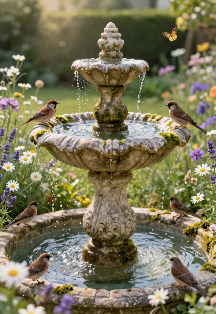 12 Solar Fountain Ideas That Run Without Electricity in Any Garden 1. Vintage Birdbath Fountain 0