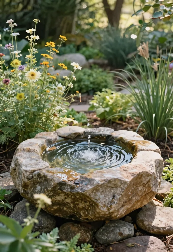 12 Solar Fountain Ideas That Run Without Electricity in Any Garden 10. Simple Rock Basin Fountain 0