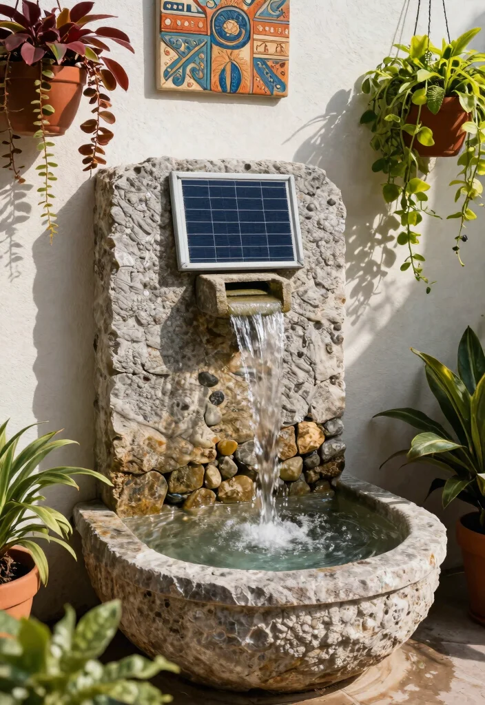 12 Solar Fountain Ideas That Run Without Electricity in Any Garden 11. Solar Powered Wall Fountain 0