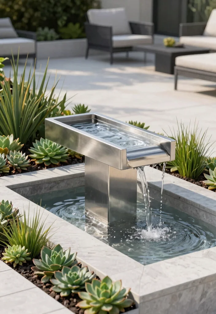 12 Solar Fountain Ideas That Run Without Electricity in Any Garden 2. Modern Minimalist Fountain 0