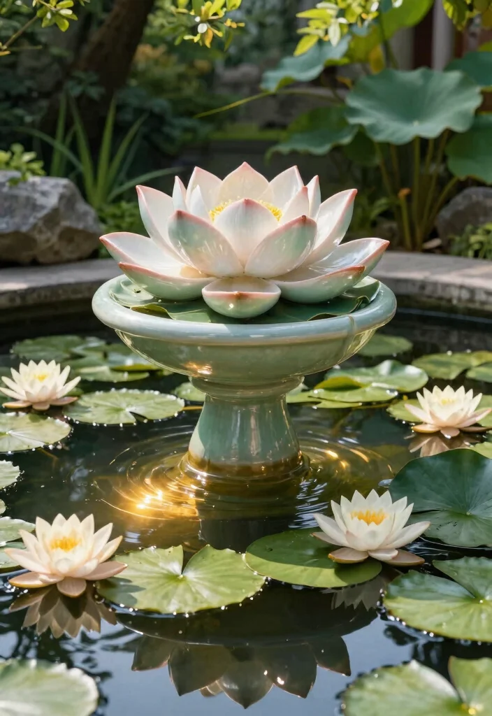 12 Solar Fountain Ideas That Run Without Electricity in Any Garden 4. Elegant Lotus Fountain 0