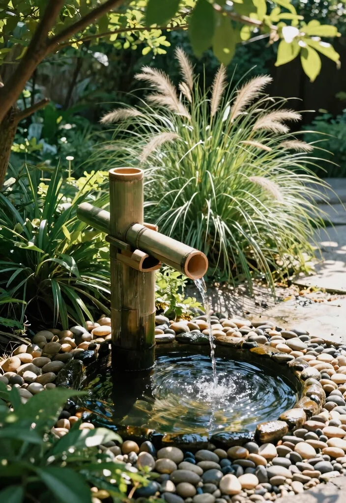 12 Solar Fountain Ideas That Run Without Electricity in Any Garden 7. Bamboo Fountain 0