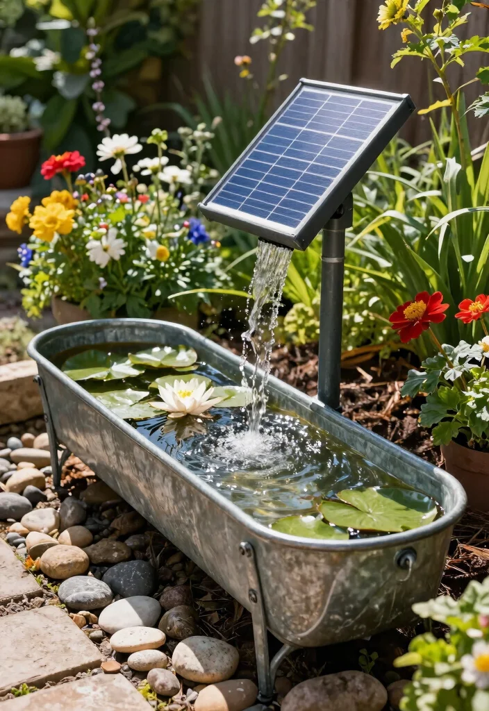 12 Water Trough Fountain Ideas for a Rustic Garden Focal Point 1. Vintage Trough with Solar Fountain Pump 0