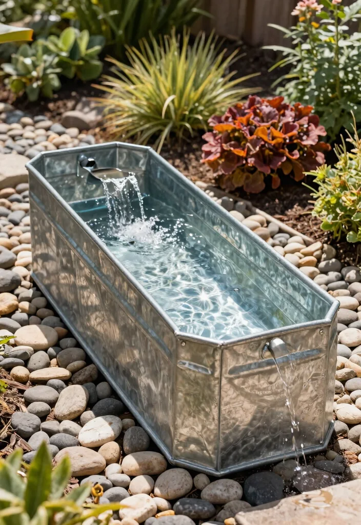 12 Water Trough Fountain Ideas for a Rustic Garden Focal Point 3. Galvanized Steel Trough with Cascading Water 0