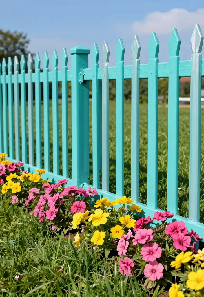 14 Aluminum Fence Concepts for a Sleek Low Maintenance Yard 8. Colorful Aluminum Fencing 0