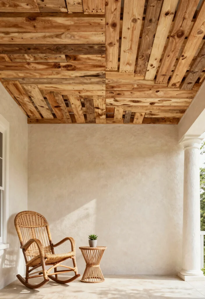 14 Cheap Porch Ceiling Ideas That Look High End 4. DIY Pallet Ceiling 0