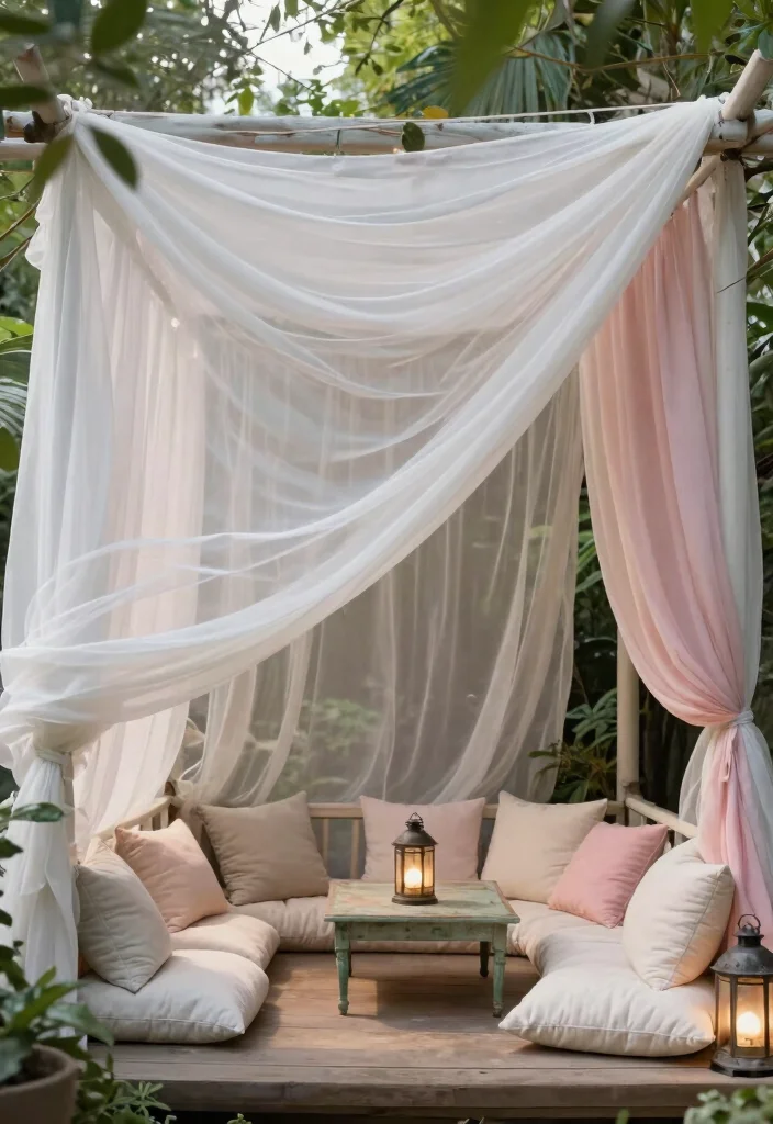 14 Cheap Porch Ceiling Ideas That Look High End 5. Fabric Draping 0