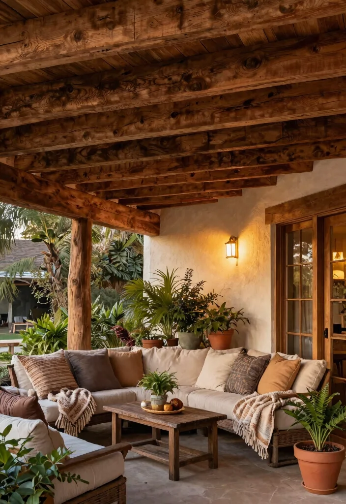 14 Cheap Porch Ceiling Ideas That Look High End 8. Reclaimed Wood Beams 0