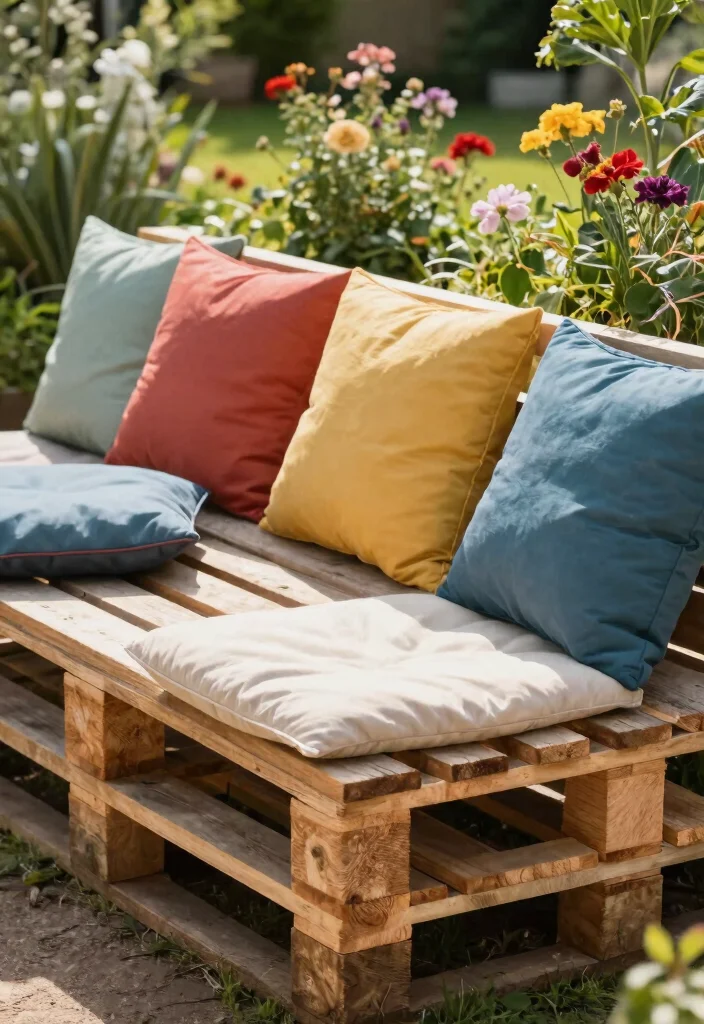 14 DIY Pallet Patio Furnishings Ideas for an Affordable Outdoor Space 1. Pallet Bench with Cushions 0