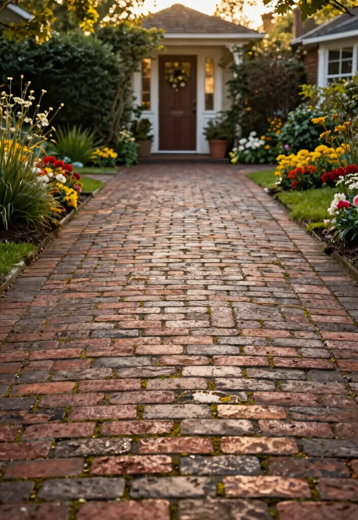 14 Front Yard Paver Concepts That Boost Curb Appeal 2. Reclaimed Brick Driveway 0