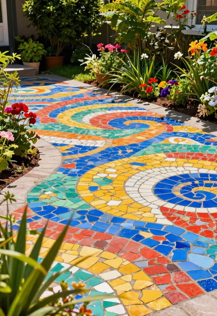 14 Front Yard Paver Concepts That Boost Curb Appeal 7. Colorful Mosaic Pavers 0
