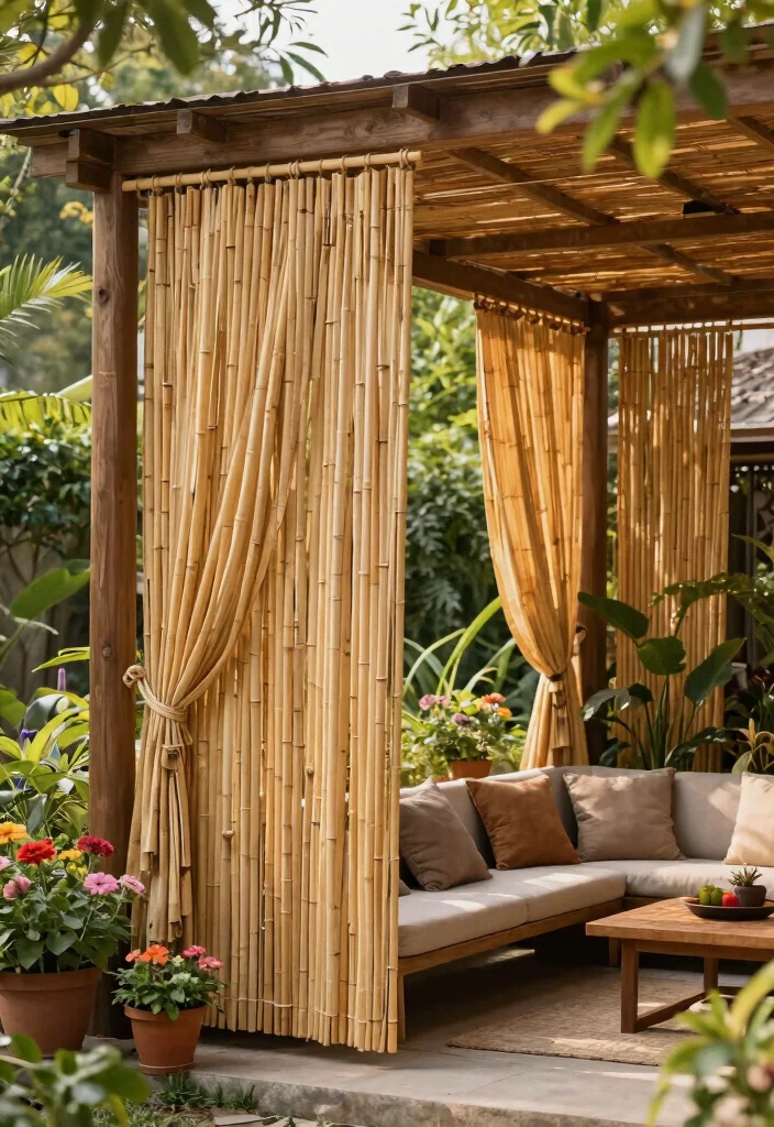14 Outdoor Privacy Curtain Ideas for Patios Decks and Pergolas 1. Eco Friendly Bamboo Curtains 0
