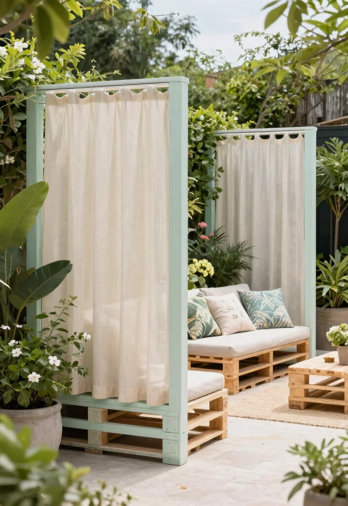 14 Outdoor Privacy Curtain Ideas for Patios Decks and Pergolas 10. Pallet Curtain Dividers 0