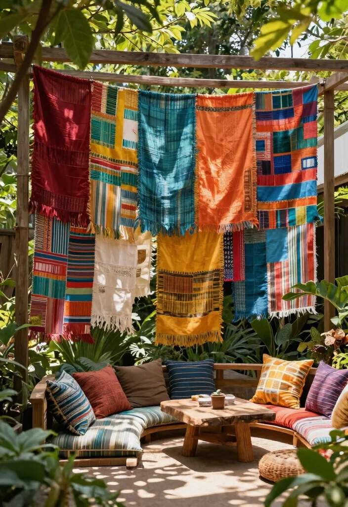 14 Outdoor Privacy Curtain Ideas for Patios Decks and Pergolas 2. Recycled Fabric Panels 0
