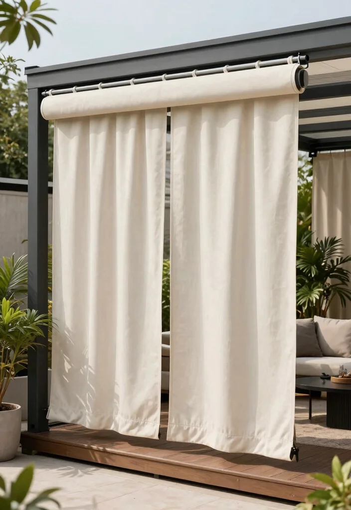 14 Outdoor Privacy Curtain Ideas for Patios Decks and Pergolas 7. Canvas Roll Up Curtains 0