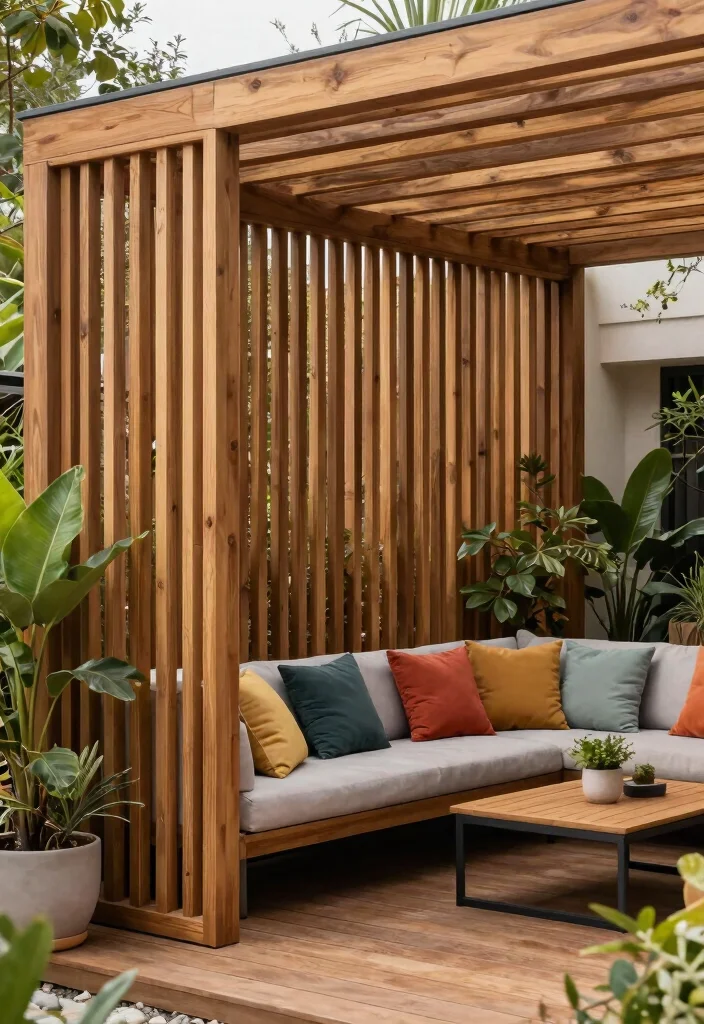 14 Outdoor Privacy Curtain Ideas for Patios Decks and Pergolas 9. Wood Slat Screens 0