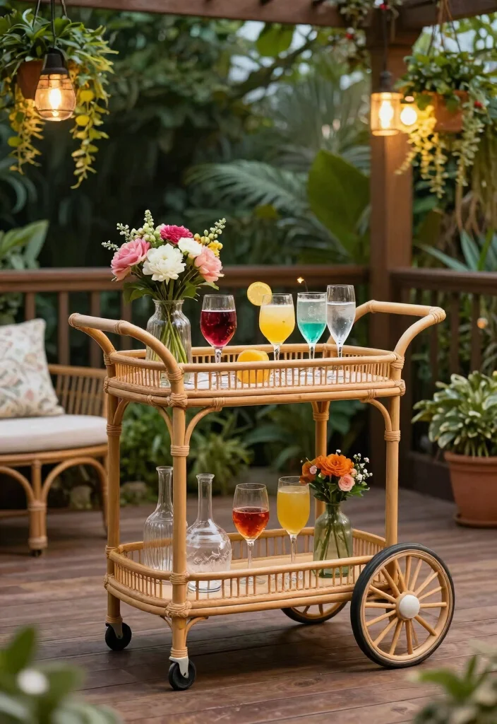 14 Rattan Patio Furniture Concepts for a Relaxed Boho Outdoor Space 10. Rattan Bar Cart 0